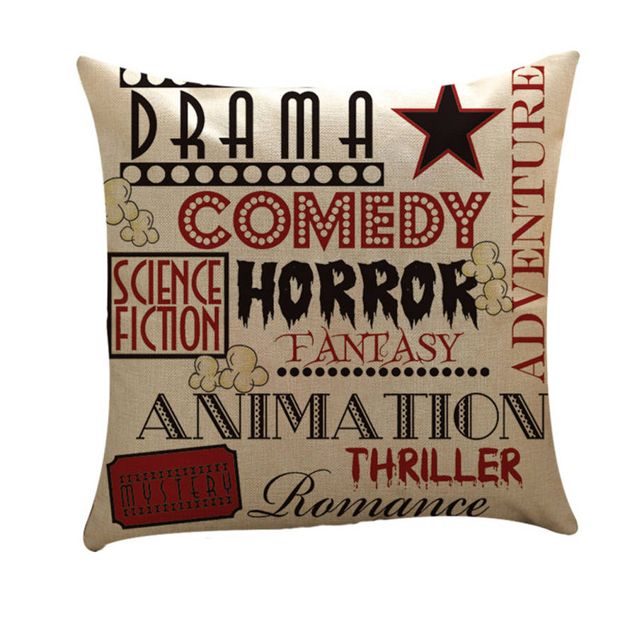 4PCS Linen Sofa Car Home Movie Theater Cinema Pillow Case