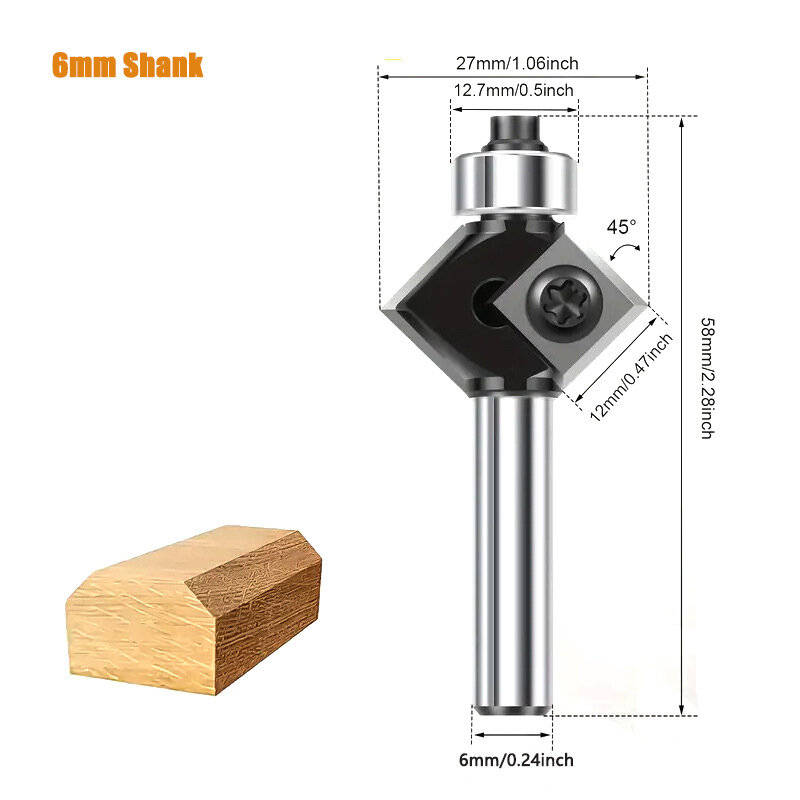 8mm Shank - 1/4 Inch 6mm 8mm Shank 45 Bevel Chamfer Milling Cutter Router Bit Tungsten Carbide HRC93