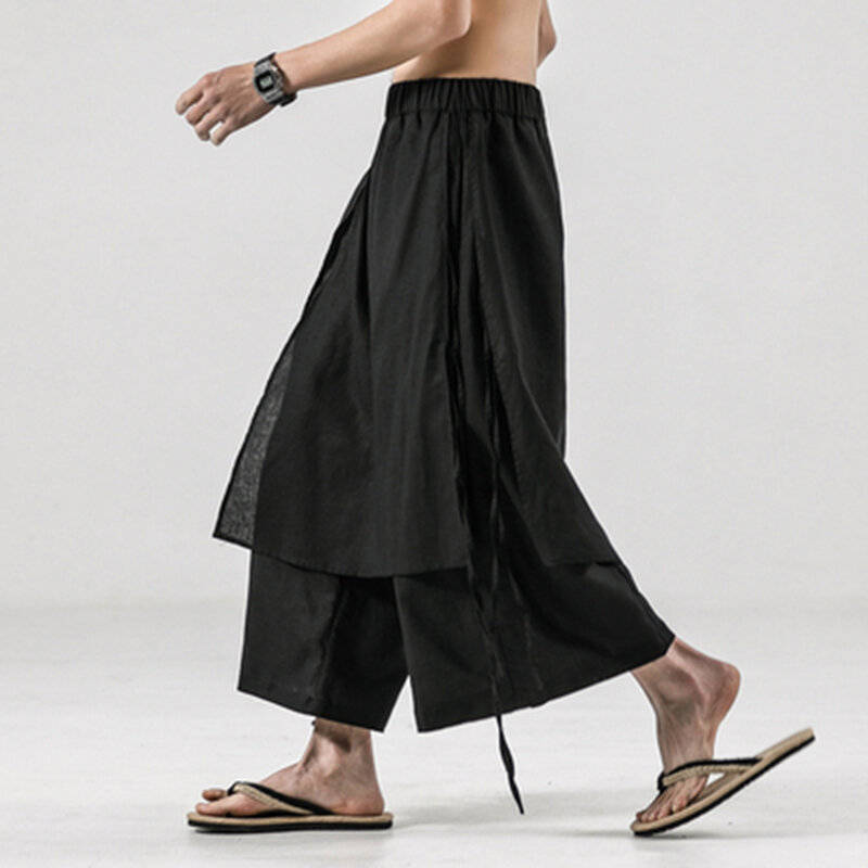 M - Men's Harem Pants Loose Soft Breathable Asymmetric Skirt Trousers Punk Dress Pants Hiking Travel