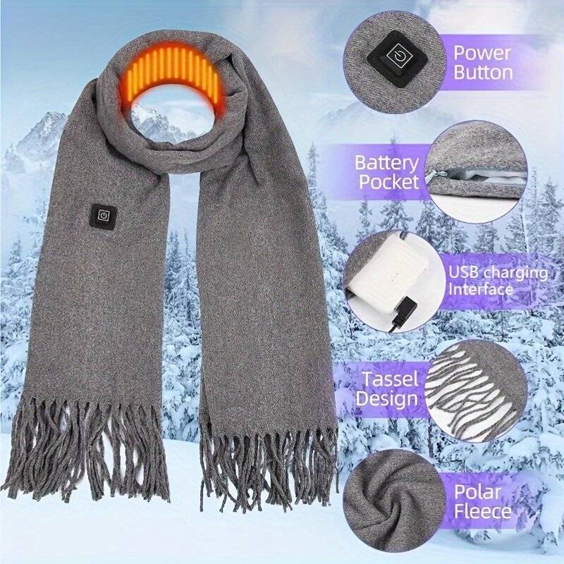Black - TENGOO Electric Heated Scarf Neck USB Charging Heating Pad 3 Temperature Adjustable Heating