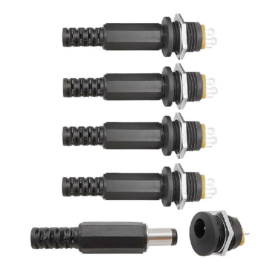 10PCS (5Pairs) 12V 3A 5.5 x 2.1mm Plastic Male Plugs DC022 DC Power Socket Female Jack Screw Nut Pan