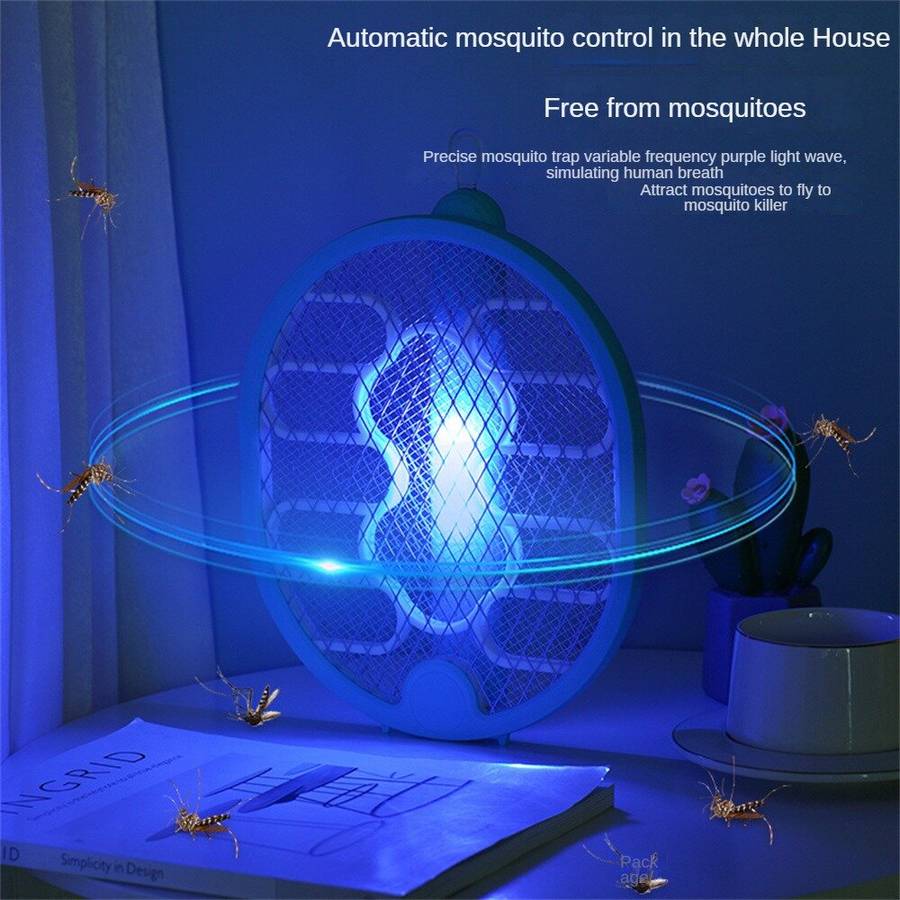 White - AGSIVO 3 In 1 3000V Cordless Rechargeable Electric Mosquito Bug Zapper Foldable Handheld Mos