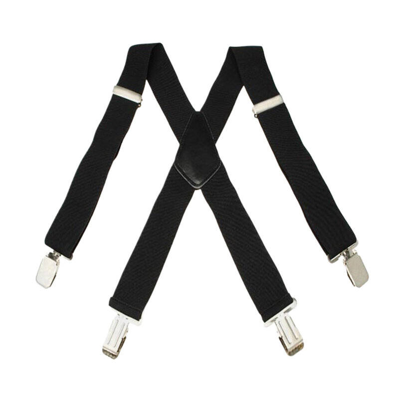 Black - Men's Suspenders With 5cm Widened And Comfortable Elastic Straps, Adjustable 4 Clips For Tro