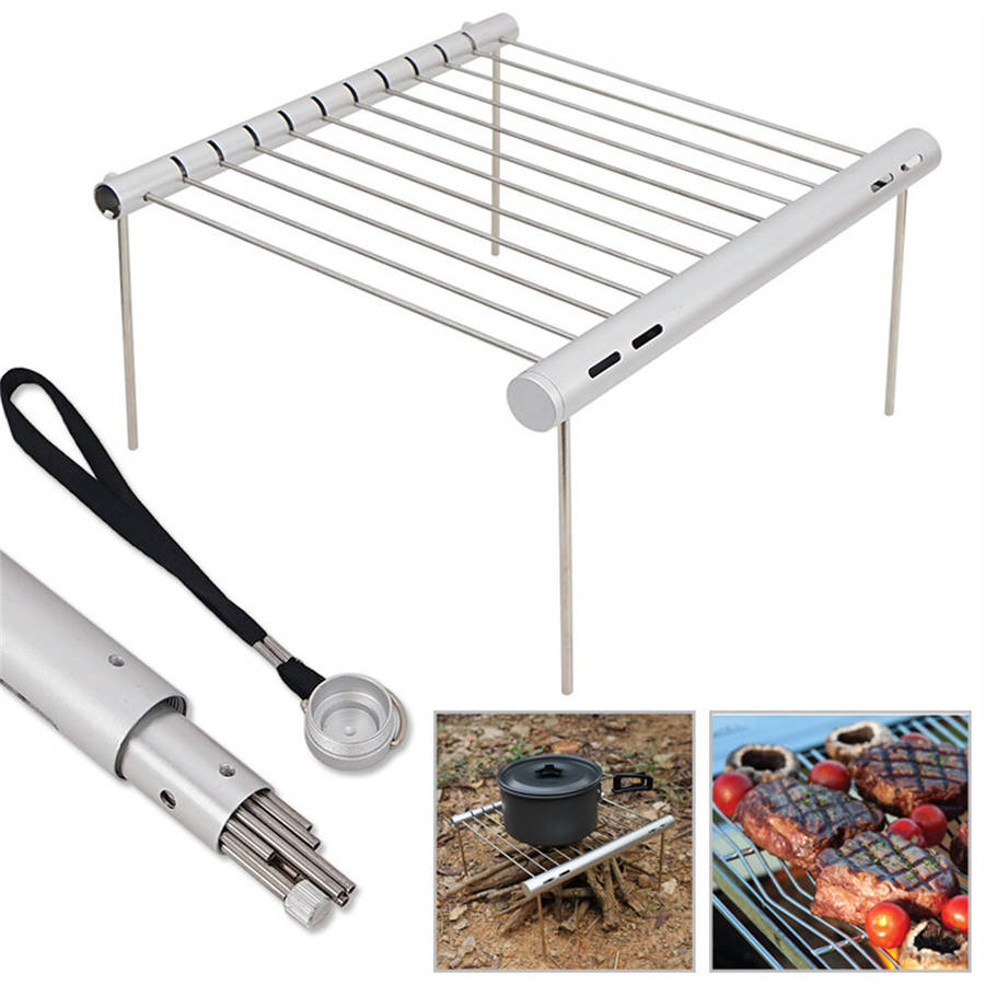Silver - IPRee Mini Pocket BBQ Grill Portable Stainless Steel BBQ Grill Folding BBQ Grill Stove Rack