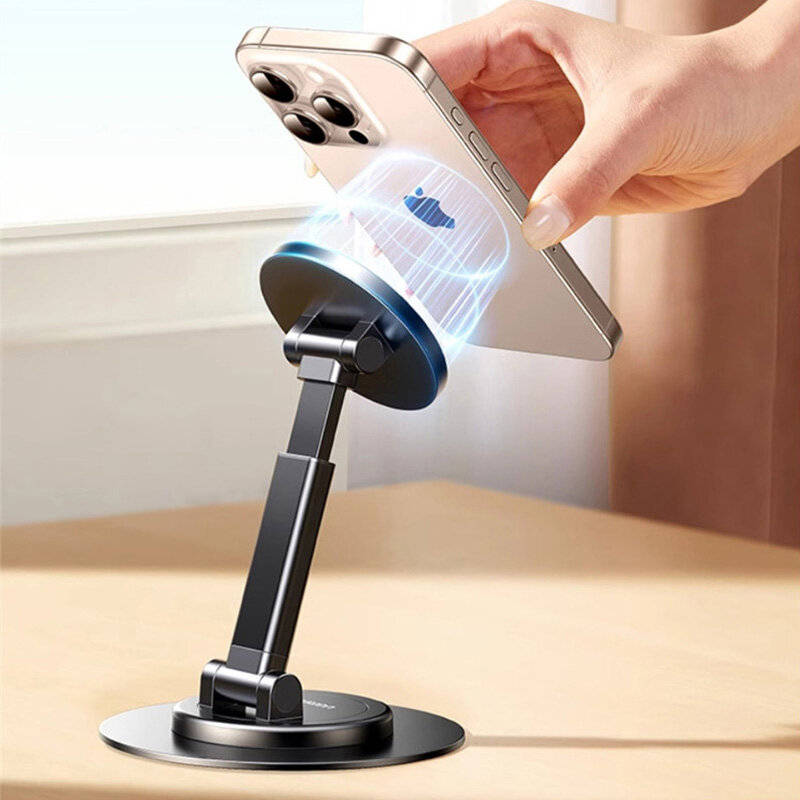 Black - UGREEN LP862 Magnetic Phone Stand Holder 360 Rotatable with N52 Magnets Adjustable Height fo