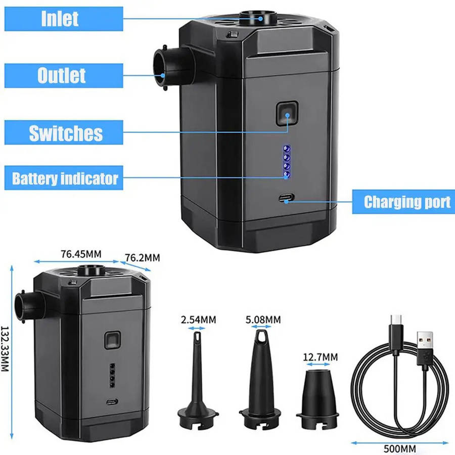 Black - Electric Air Pump Inflator Air Compressor With Rechargeable Battery Portable Wireless For PV