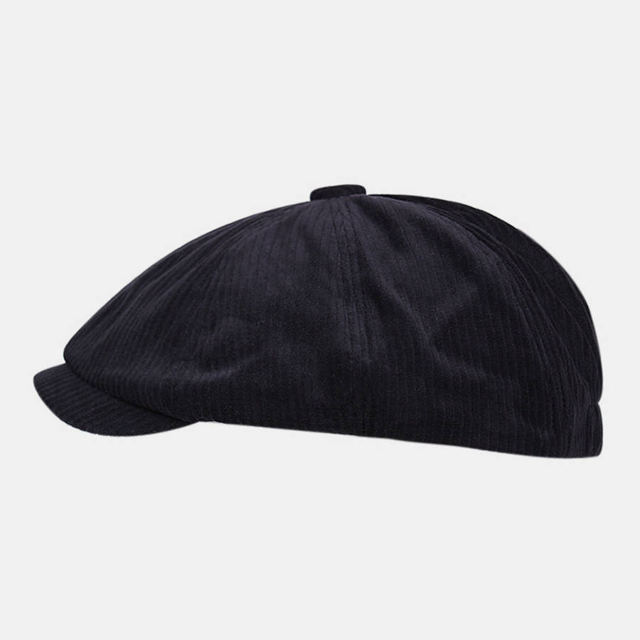 Men Newsboy Hats British Retro Plain Corduroy Short Brim Ivy Cap Octagonal Hat Painter Hat