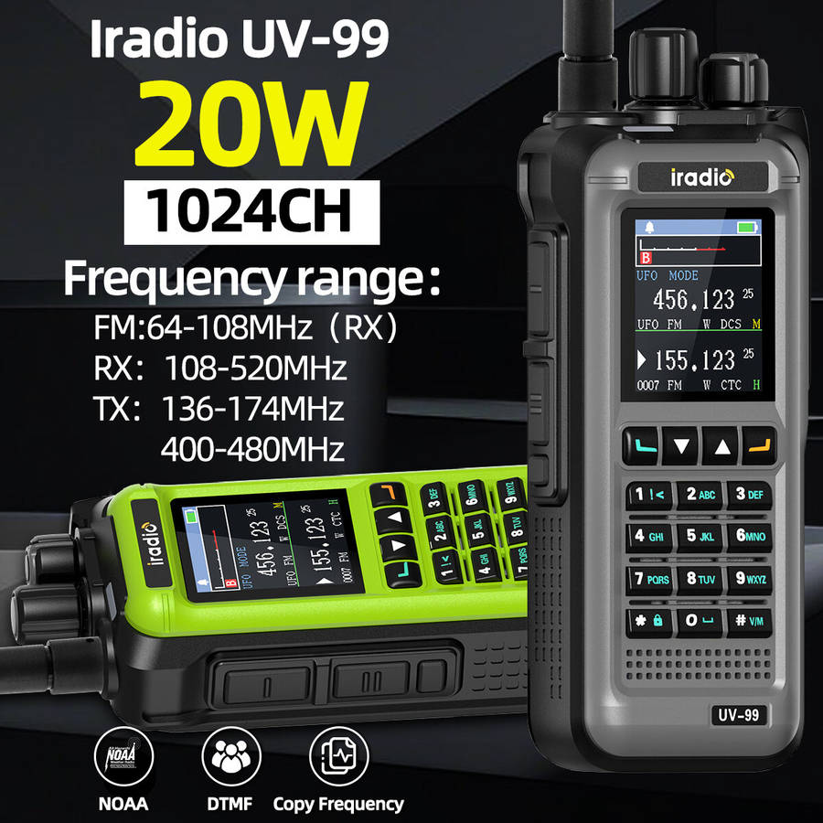 Grey - Iradio UV-99 20W Walkie Talkie Air Multi Band High Power FM NOAA 1024CH Wireless Copy Frequen