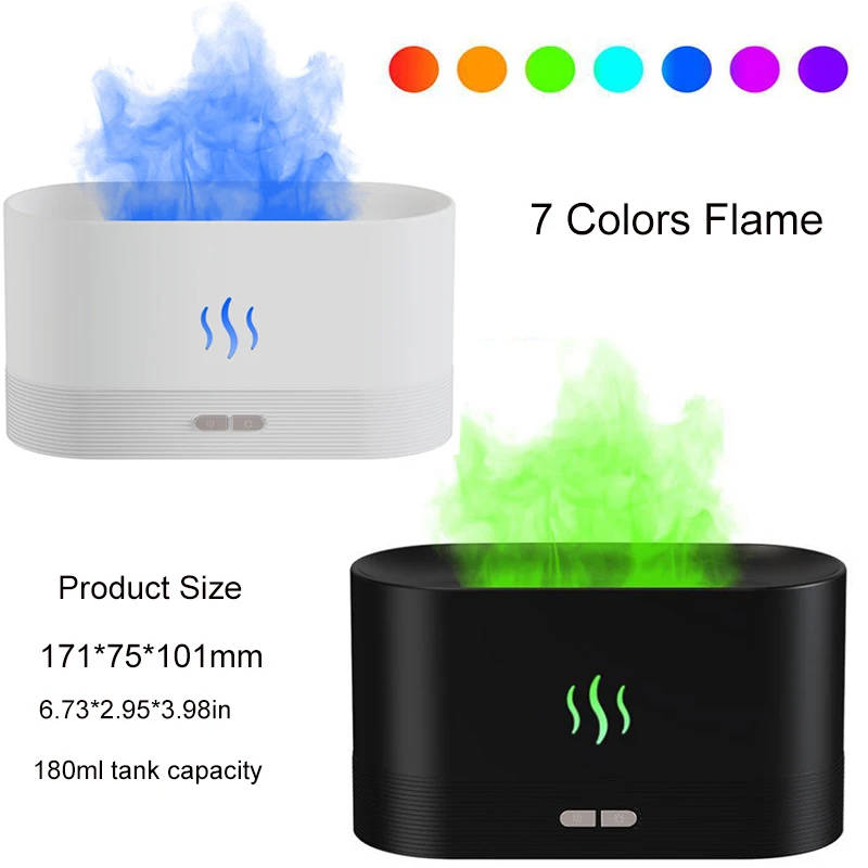 White - Colorful Flame Aroma Diffuser USB Powered Atmosphere Decorative Lamp Creative Humidifier Lig