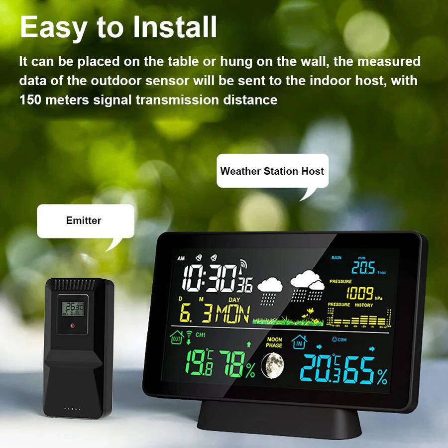 #1 - Multi-function Professional Weather Station Alarm Clock Wireless Indoor Outdoor Thermometer Wit