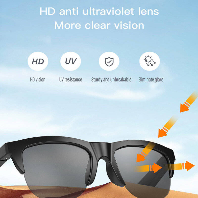 Black - F06 bluetooth AI Translator Smart Sunglasses HiFi Sound UV380 Protection Lightweight Open-ea