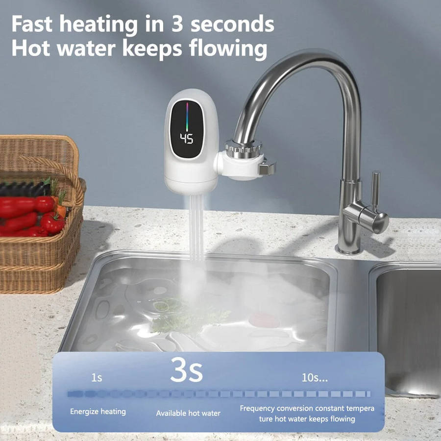 White - Instant Hot Water Tap Digital Display Instant Electric Water Heater Kitchen Faucet Adapter F