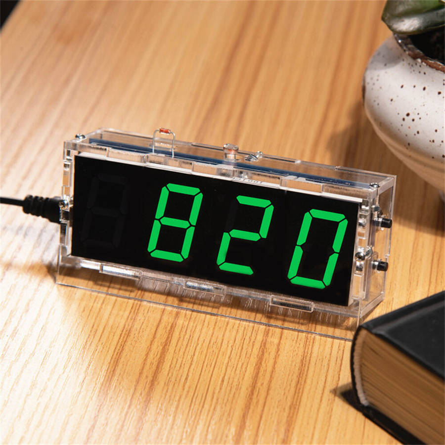 White - DIY Digital LED Clock Kit Light Control Temperature Display Transparent Case Soldering Proje