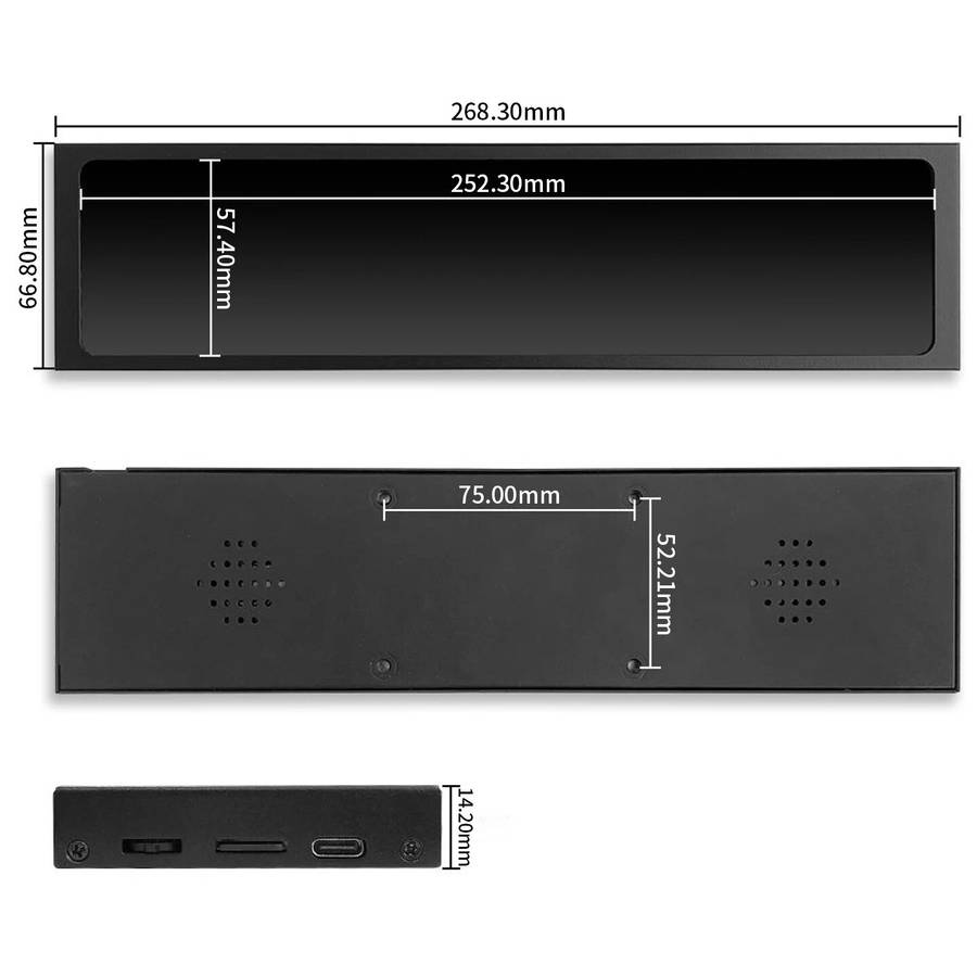 Black - 11.26 inch IPS Secondary Screen 4401920 Resolution CPU GPU Computer Monitoring USB Strip Cha