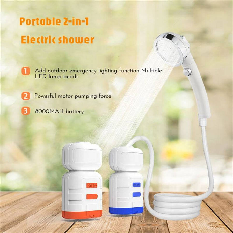 White - IPRee Outdoor Shower Pump Dormitory Camping Portable 2-in-1 Electric Shower Emergency Lighti