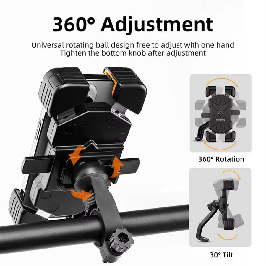 Black - ROCKBROS 4.5''-7.2''Bicycle Phone Handlebar Holder 360 Rotation 30 Tilt Auto Locking Shockpr
