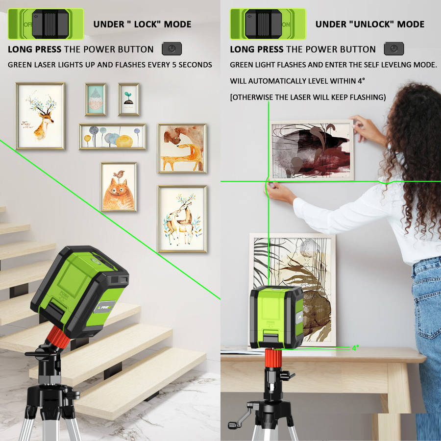 US Plug - Mini 360-Degree Green Cross Line Laser Level with 2400mAh Lithium Battery Versatile Light