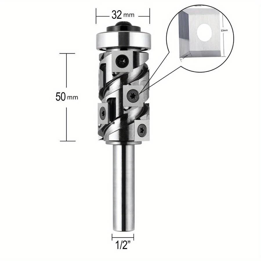 Type-B - Carbide Insert Flush Trim Router Bit 32mm Dia 1/2" Shank 50mm Cutting Length Top/Bottom Bea