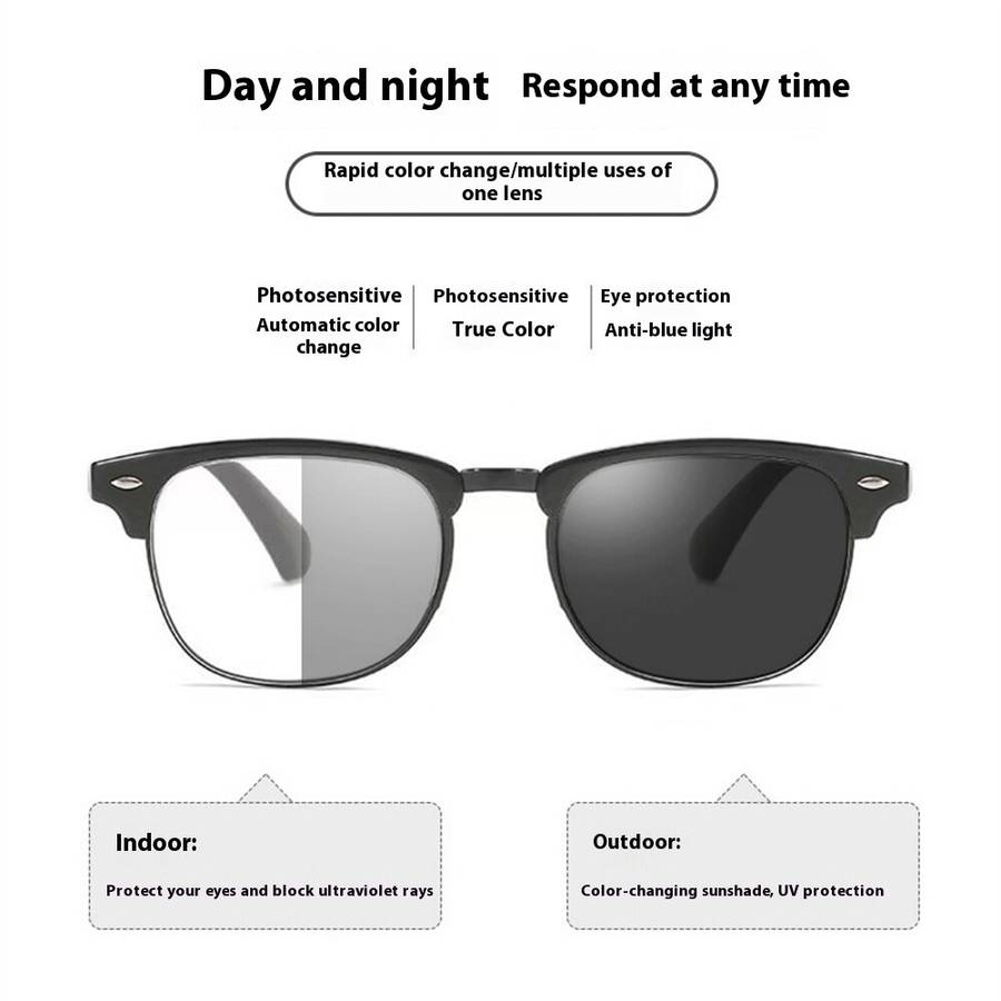 Black - Folding Photochromic Sunglasses Lightweight Portable Indoor Outdoor Dual-use UV Anti-blue li