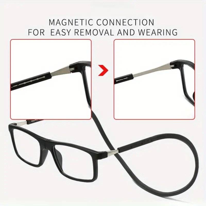 +150 - 2pcs Magnetic Neck Mounted Lightweight Reading Glasses Adjustable Temples Anti-Fall Anti-drop