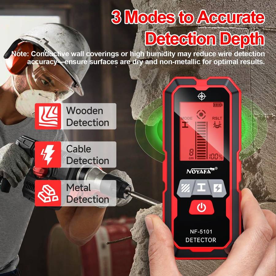 Red - NOYAFA NF-5101 Wall Scanner Stud Finder 5-in-1 High Precision Detector Metal Wood Live Wire Lo