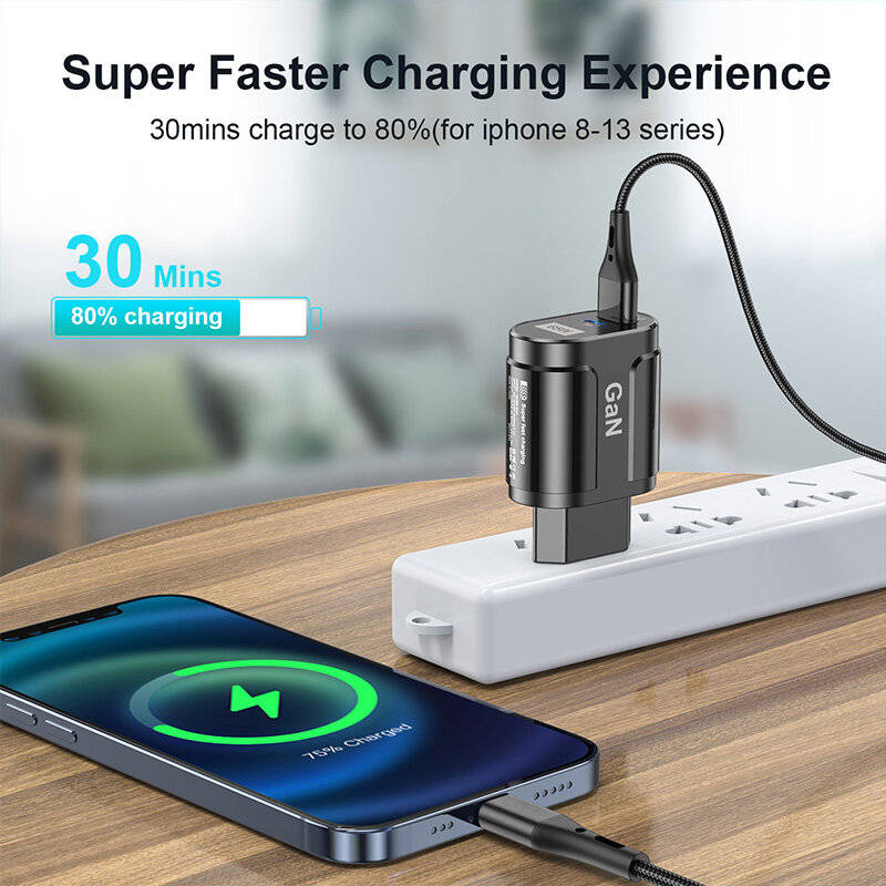Black - [GaN Tech] USLION 65W 2-Port USB PD Charger 33W USB-C PD+33W QC3.0 PD3.0 FCP AFC Fast Chargi
