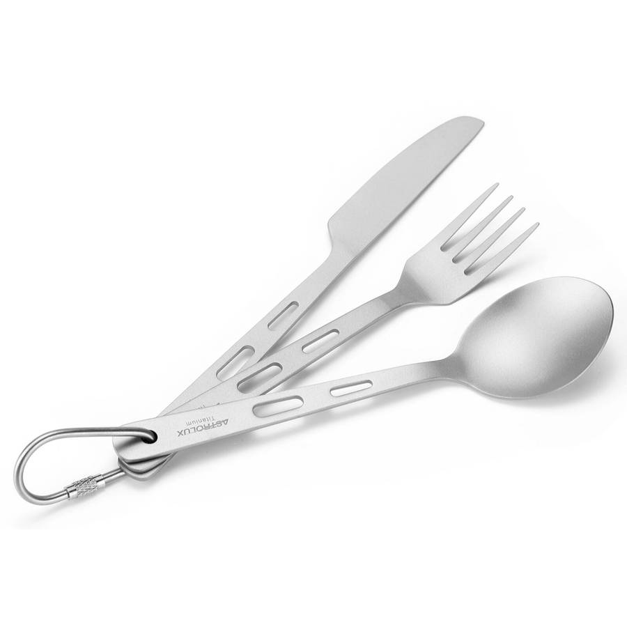 Set 1 - Astrolux Ti-FS1 Titanium Flatware Set Titanium Flatware Knife Fork Spoon Set Lightweight Ti