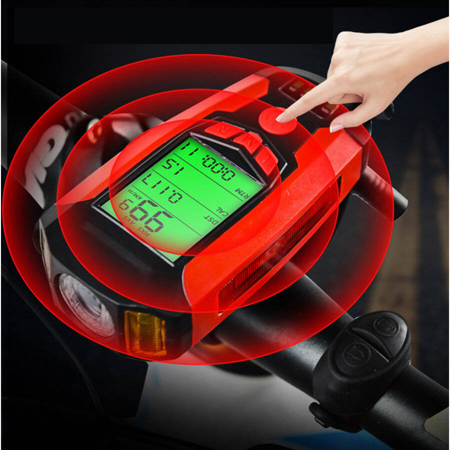 Black - BIKIGHT 3-in-1 350LM COB Bike Light + USB Horn Lamp + Speed Meter LCD Screen 5-Modes Waterpr