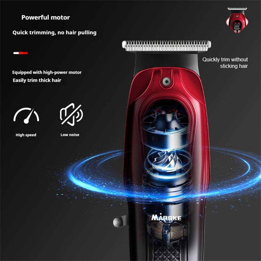 Red - MARSKE MS-5067 Hair Clipper 1800mAh Rechargeable Battery LED Display Cordless USB Charge Profe