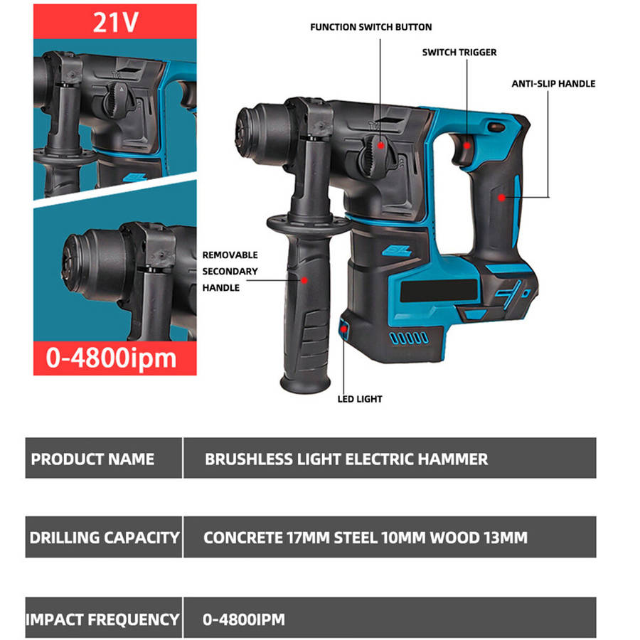 Electric Hammer Drill with Dual Functionality 680rpm Speed and 4800ipm Impact Frequency Lightweight