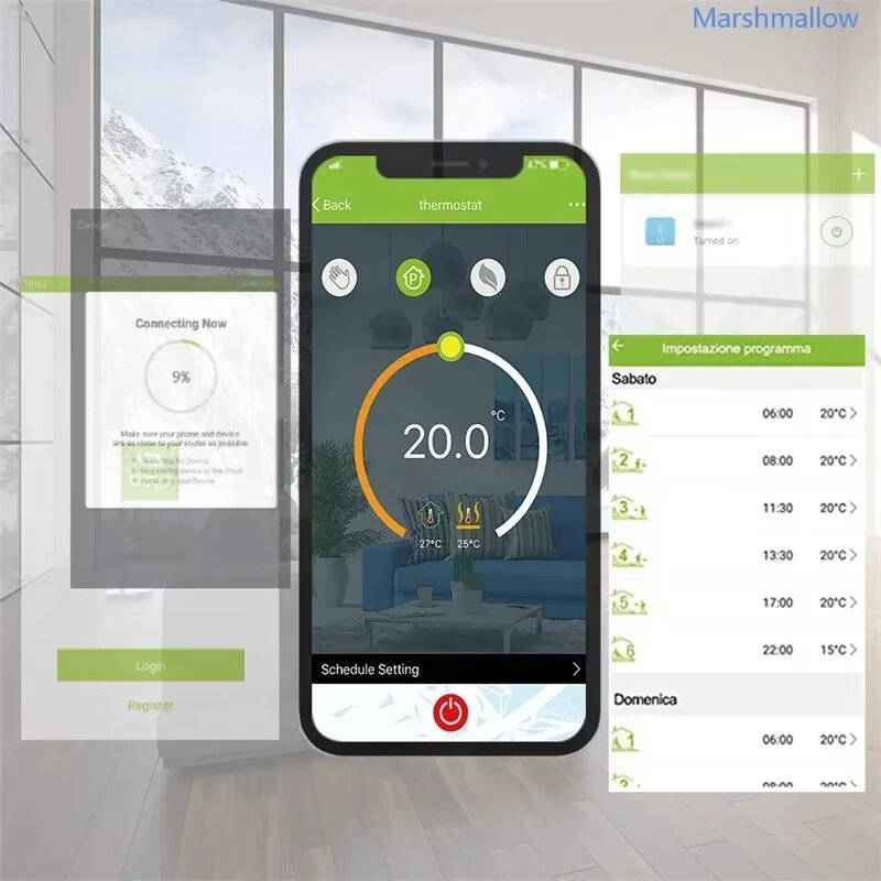 White - Tuya WiFi Smart Programmable Thermostat for Electric Heating LCD Display Touch Panel APP Voi