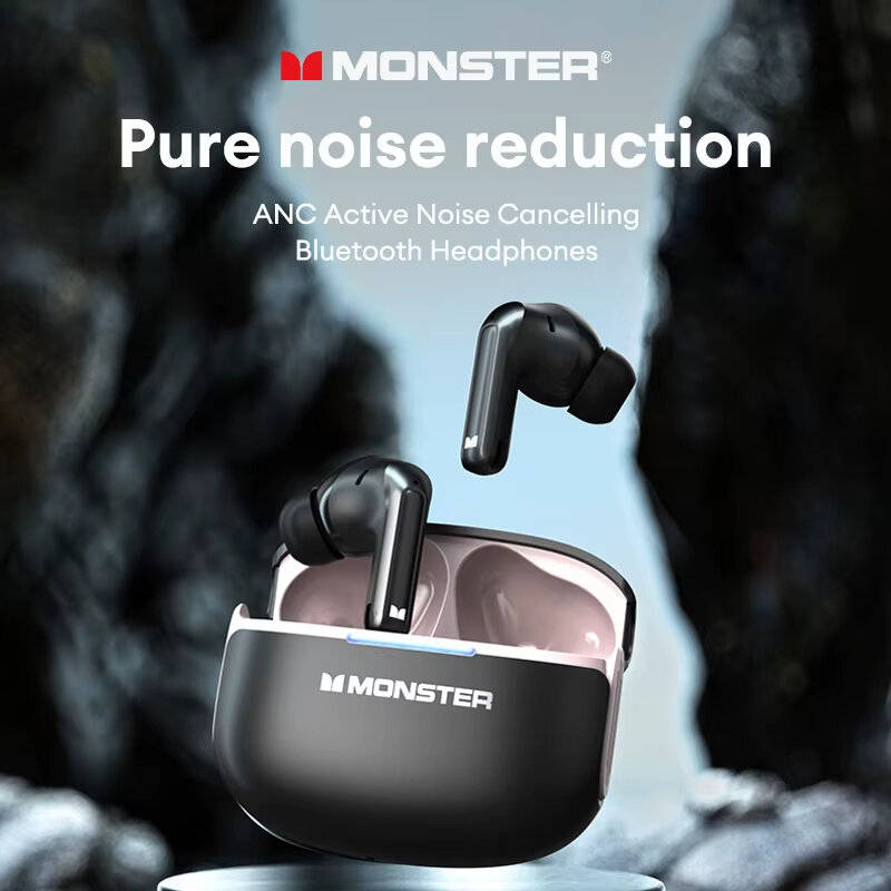 Black - Monster D02 TWS Earbuds Wireless bluetooth V6.0 Earphone 4-Mic ENC Call Noise Cancelling 13m