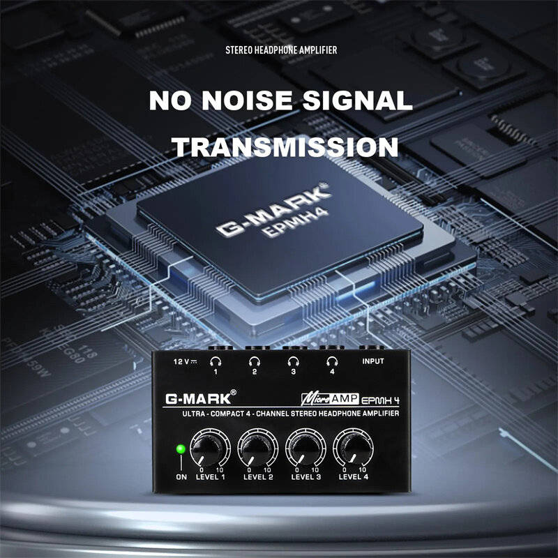 US Plug - G-MARK EPMH4 HA400 Headphone Amplifier 4 Channels Metal Stereo Audio Mini Earphone Splitte