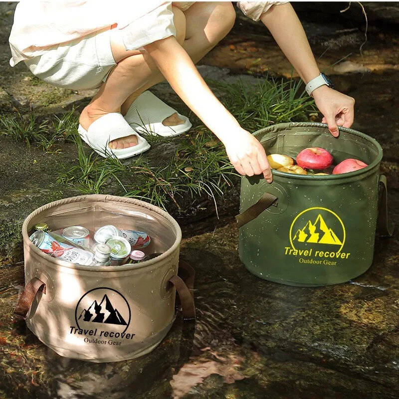 Khaki - 20L Collapsible Bucket Folding Large Capacity Leakproof Huge Loading Fishing Bucket Camping