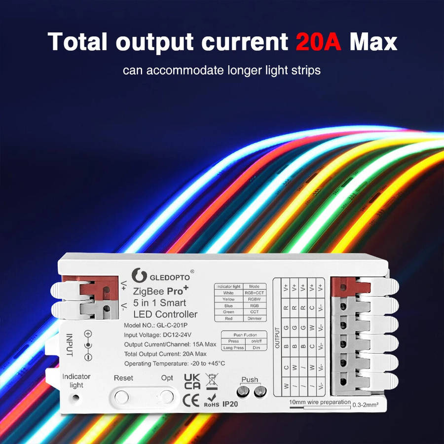 GLEDOPTO C-202P ZigBee3.0 Pro+ 3 in 1 LED Strip Controller 20A Max RGBCCT/RGBW/RGB Home Tuya Smart L