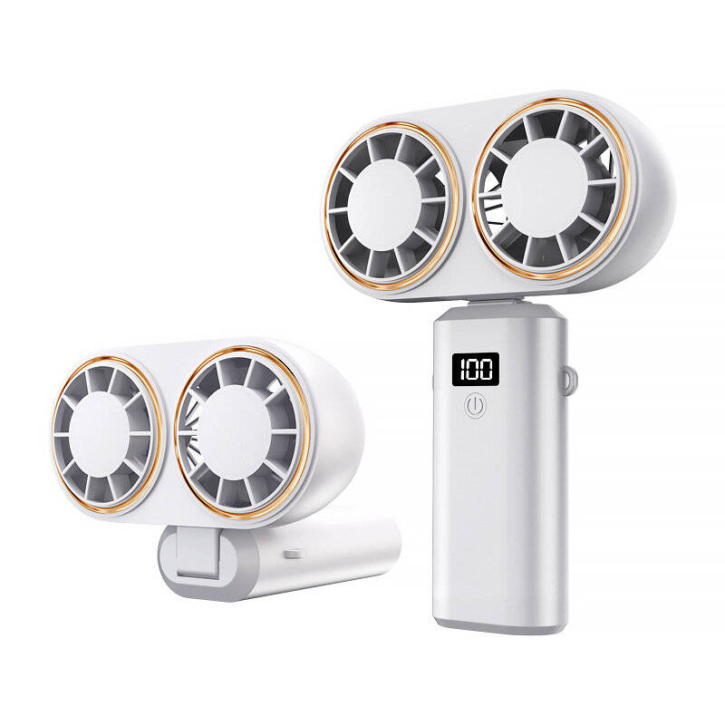 Pink - Neck Hanging Fan USB Rechargeable Folding Design Dual Turbo Dual Fan Cooler Rechargeable Cool