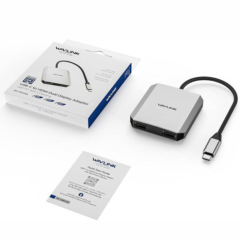 Silver - WAVLINK USB-C to HD Dual Display Adapter Single 8K@30Hz/4K@120Hz Dual 4K@60Hz 3-In-1 Splitt
