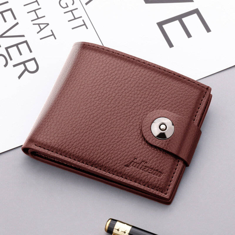 Light Brown - Men's Sleek Compact Wallet with Magnetic Closure - Fashionable Soft Faux Leather, Mult