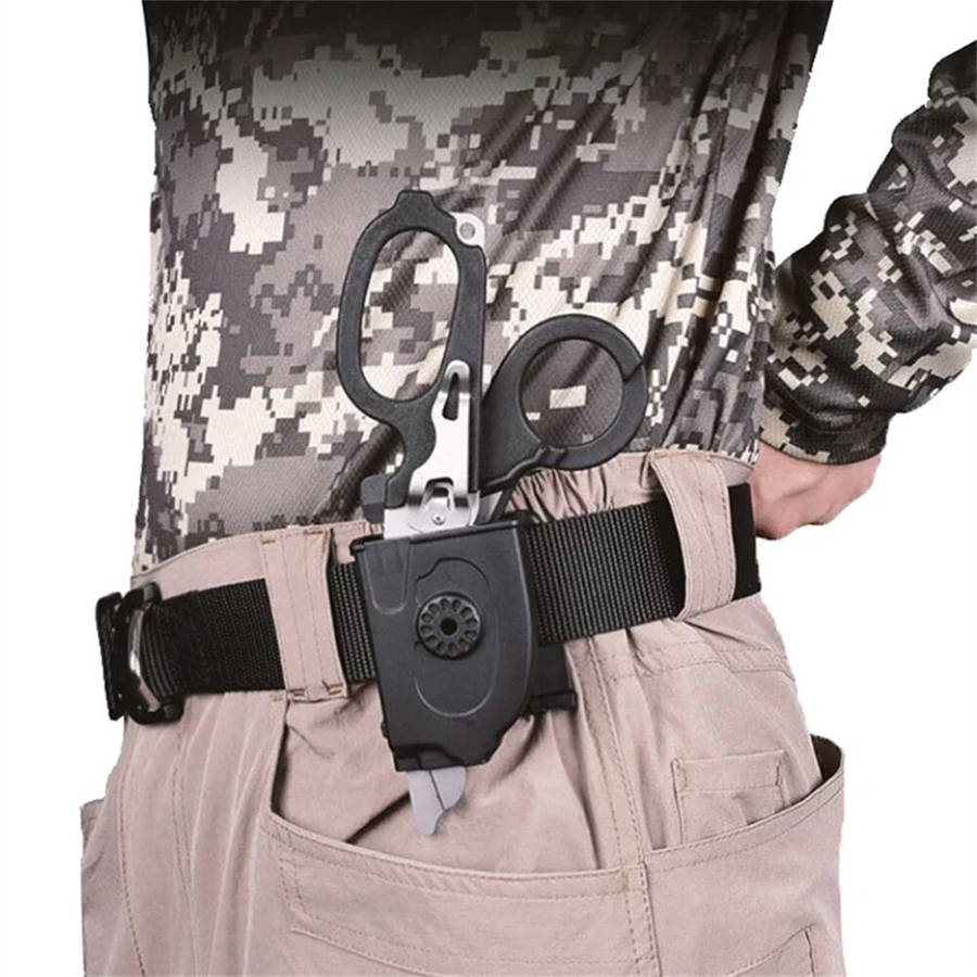 Black - IPRee Foldable Tactical Medical Scissor Emergency Rescue Shear First Aid Kit Scissors Plier