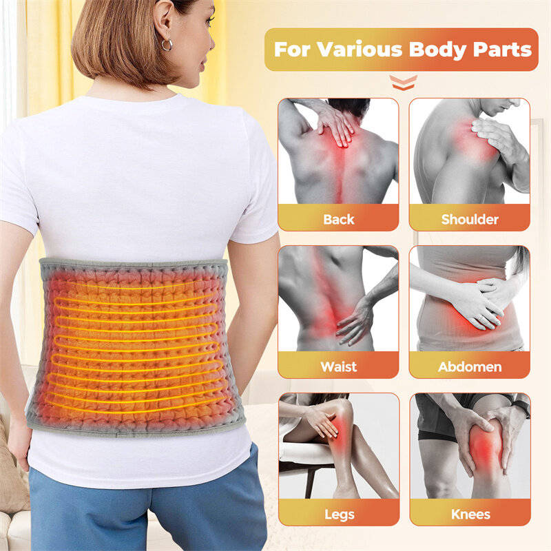 Grey - TENGOO Electric Heating Pad for Waist Back Neck Shoulders, Heated Cushion Waist Belt with 4 T