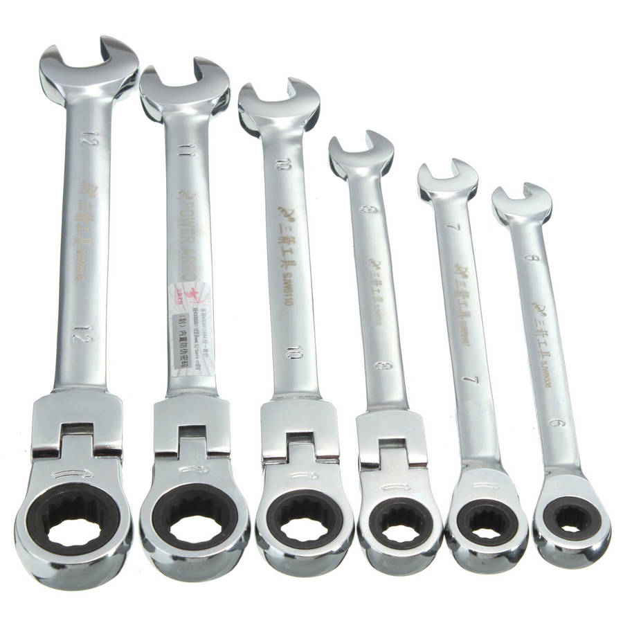 DANIU Flexible Pivoting Head Ratchet Combination Spanner Wrench Garage Metric Tool 6mm 7mm 8mm 10mm