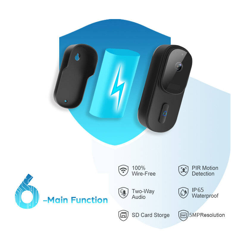 Grey - WF001S-801D 5MP Smart Camera Visual Doorbell PIR Motion Detection Two-way Audio IP65 Waterpro