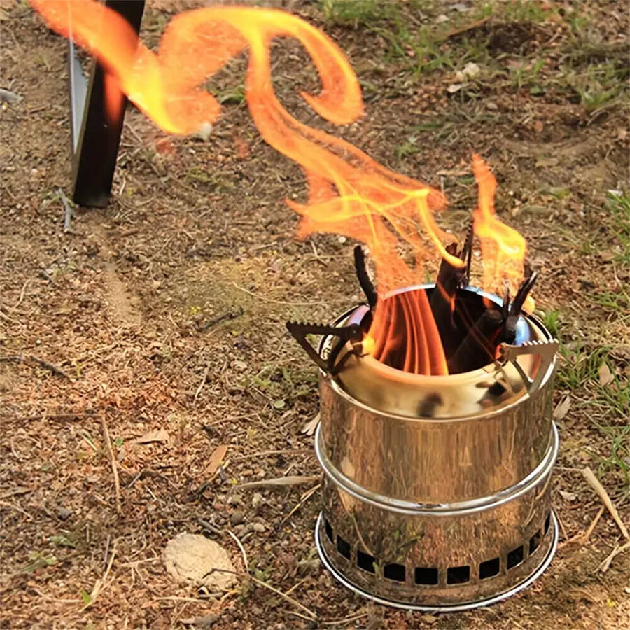 Silver - IPRee Outdoor Firewood Stove Portable Folding Wood Stove Stainless Steel Wood-burning Stove