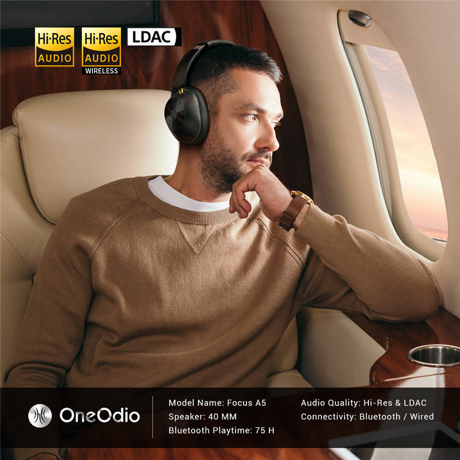 Black - OneOdio Focus A5 Wireless Headset ANC bluetooth Headphone -45dB Deep Active Noise Cancelling