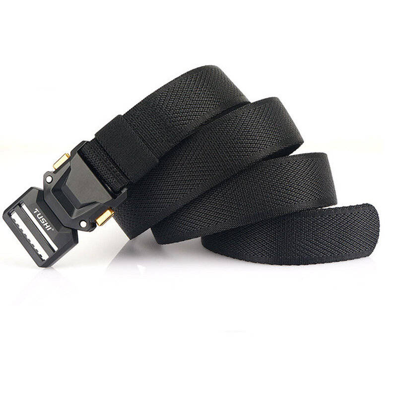 Black - TUSHI 120cm Metal Rotating Buckle Tactical Belt Nylon Wistand Inserting Buckle Casual Milita