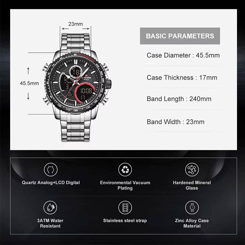 Green - NAVIFORCE Multi-function Men Watch Night Light Waterproof Quartz Watch Timepiece Chronograph
