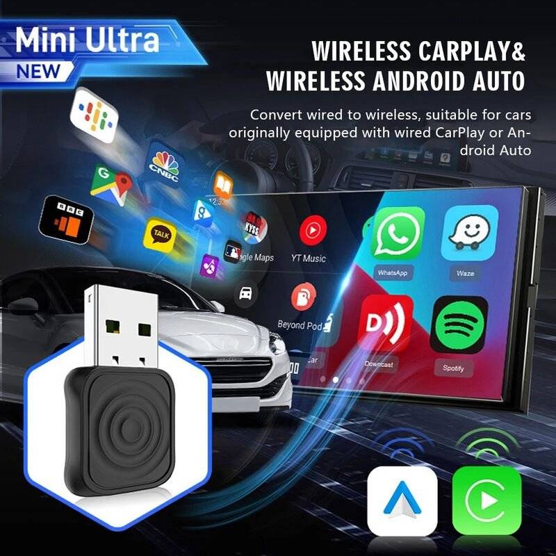 Black - Mini Ultra Wireless USB Adapter for Car CarPlay Android Auto Stability and Convenience Plug