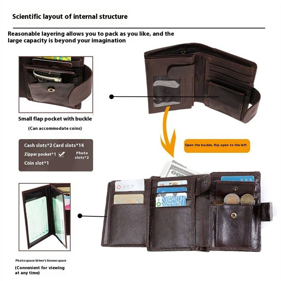 Black - Ekphero Retro Genuine Leather RFID Men's Wallet Business Casual Money Clip Multiple Card Slo