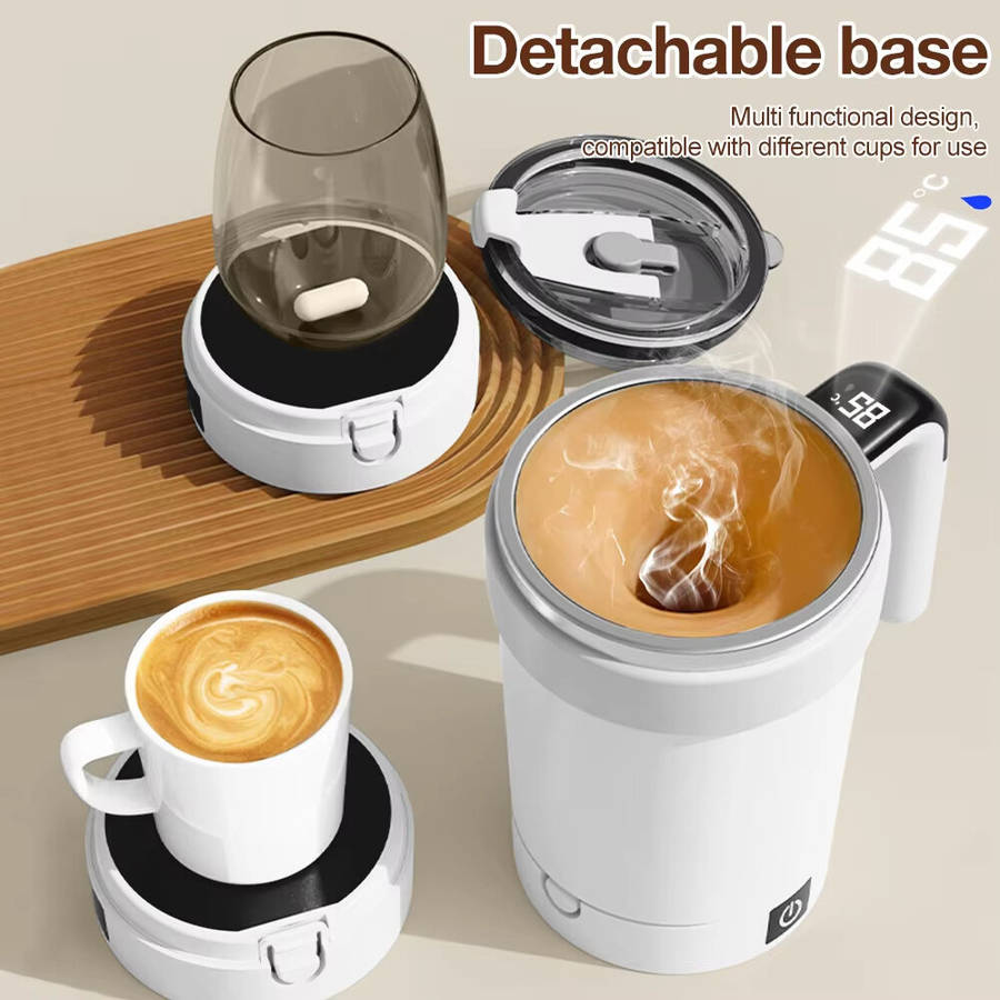 White - IPRee 380ML Detachable Automatic Magnetic Stirring Mug with Straw & Lid Stainless Steel Wate