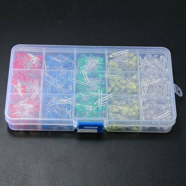 750 Pcs 3mm LED Diode Yellow Red Blue Green White Assortment Light DIY Kit